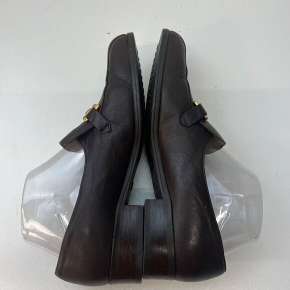 Solos Brown Leather Slip on Ladies Loafers Gold Buckle Size 8.5N - Picture 8 of 9